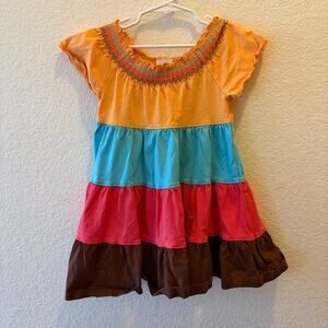 Hanna Andersson 3T / 90cm Tiered Cotton Peasant Dress Boho Colorblock Orange